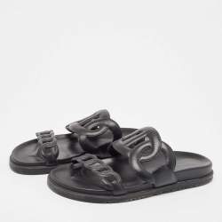 Hermes Black Leather Extra Sandals Size 38