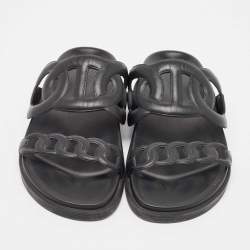 Hermes Black Leather Extra Sandals Size 38