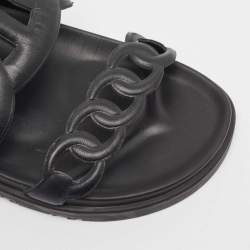 Hermes Black Leather Extra Sandals Size 38