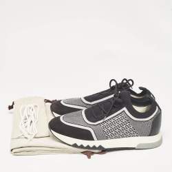 Hermes Black/Silver Knit Fabric Addict Sneakers Size 40