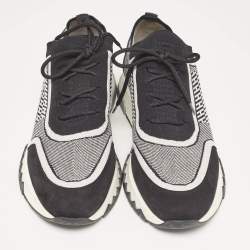 Hermes Black/Silver Knit Fabric Addict Sneakers Size 40