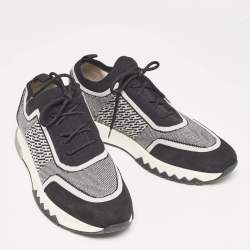 Hermes Black/Silver Knit Fabric Addict Sneakers Size 40