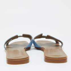 Pre Owned Hermes Blue Denim Oran Flat Slides Size 41.5