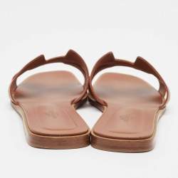 مملوكة مسبقًا Hermes Brown Leather Oran Flat Slides Size 41.5