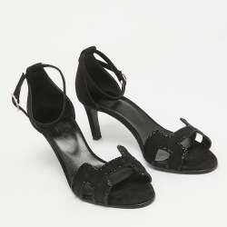 Pre Owned Hermes Black Suede Crystal Embellished Premiere Sandals Size 39