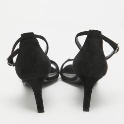 Pre Owned Hermes Black Suede Crystal Embellished Premiere Sandals Size 39