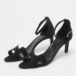 Pre Owned Hermes Black Suede Crystal Embellished Premiere Sandals Size 39