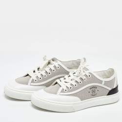 Hermes Tri Color Canvas and Leather Get Low Top Sneakers Size 37