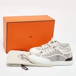 Hermes Tri Color Canvas and Leather Get Low Top Sneakers Size 37