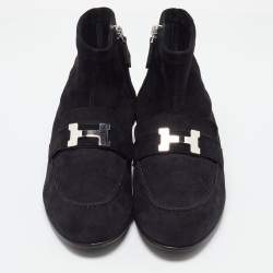 Hermes Black Suede Saint Honore Ankle Boots Size 38