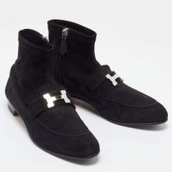 Hermes Black Suede Saint Honore Ankle Boots Size 38