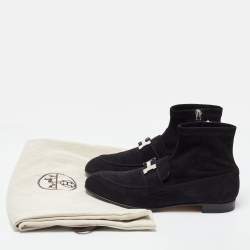 Hermes Black Suede Saint Honore Ankle Boots Size 38