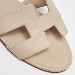Hermes Cream Leather Oasis Slide Sandals Size 41.5
