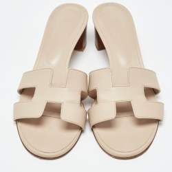 Hermes Cream Leather Oasis Slide Sandals Size 41.5