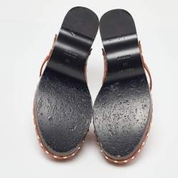 Pre Owned Hermes Brown Leather Carlotta Clogs Size 38