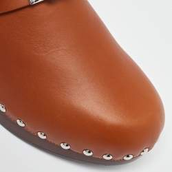 Pre Owned Hermes Brown Leather Carlotta Clogs Size 38