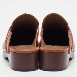 Pre Owned Hermes Brown Leather Carlotta Clogs Size 38