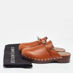 Pre Owned Hermes Brown Leather Carlotta Clogs Size 38