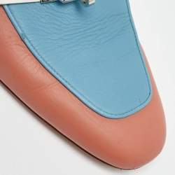 Hermes Pink/Blue Leather Oz Flat Mules Size 38