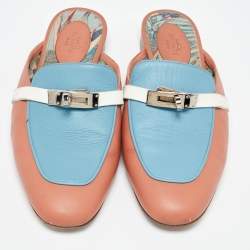 Hermes Pink/Blue Leather Oz Flat Mules Size 38