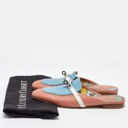 Hermes Pink/Blue Leather Oz Flat Mules Size 38