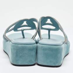 Pre Owned Hermes Blue Leather Gipsy Platform Sandals Size 41
