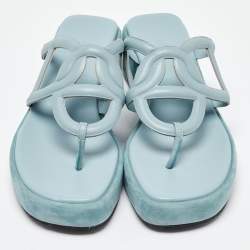 Pre Owned Hermes Blue Leather Gipsy Platform Sandals Size 41