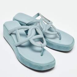 Pre Owned Hermes Blue Leather Gipsy Platform Sandals Size 41