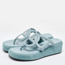 Pre Owned Hermes Blue Leather Gipsy Platform Sandals Size 41