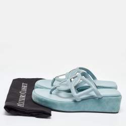Pre Owned Hermes Blue Leather Gipsy Platform Sandals Size 41