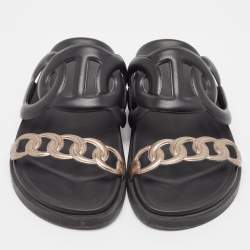 Pre Owned Hermes Black/Bronze Leather Extra Sandals Size 37.5
