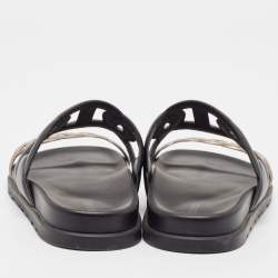 Pre Owned Hermes Black/Bronze Leather Extra Sandals Size 37.5