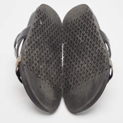 Pre Owned Hermes Black/Bronze Leather Extra Sandals Size 37.5