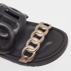 Pre Owned Hermes Black/Bronze Leather Extra Sandals Size 37.5