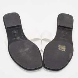 Hermes White Leather Galerie Thong Flats Size 37