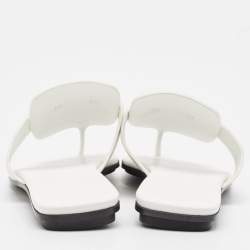 Hermes White Leather Galerie Thong Flats Size 37