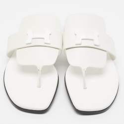 Hermes White Leather Galerie Thong Flats Size 37