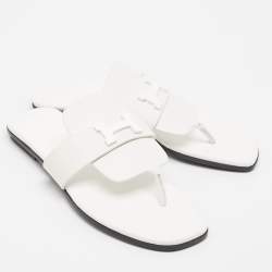 Hermes White Leather Galerie Thong Flats Size 37