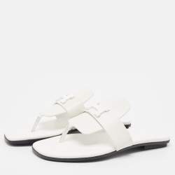 Hermes White Leather Galerie Thong Flats Size 37