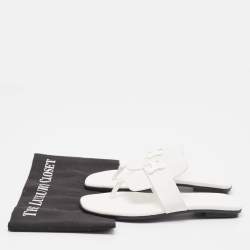 Hermes White Leather Galerie Thong Flats Size 37