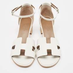 Pre Owned Hemes White Leather Encens Sandals Size 38