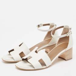 Pre Owned Hemes White Leather Encens Sandals Size 38