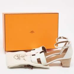 Pre Owned Hemes White Leather Encens Sandals Size 38