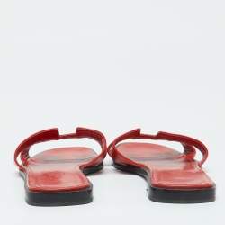 Pre Owned Hermes Red Patent Leather Oran Flat Sandals Size 38.5