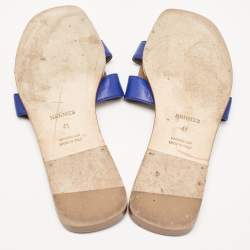 Hermes Blue Leather Oran Flat Slides Size 41