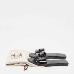 Hermes Black Patent Leather View Flat Slides Size 37