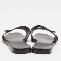 Hermes Black Patent Leather View Flat Slides Size 37