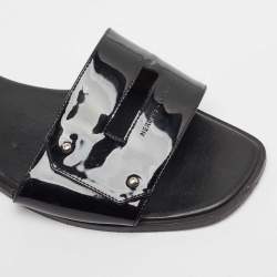 Hermes Black Patent Leather View Flat Slides Size 37