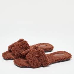 Hermès Brown Shearling Fur Oran Flat Slides Size 39.5