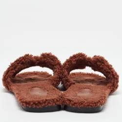 Hermès Brown Shearling Fur Oran Flat Slides Size 39.5